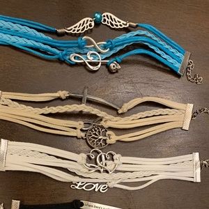 Faux leather bracelets, set of 6